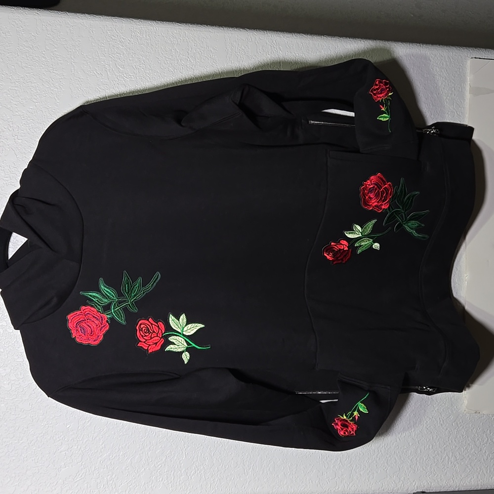 Embroidered Floral Patch Handmade Hoodie NWOT